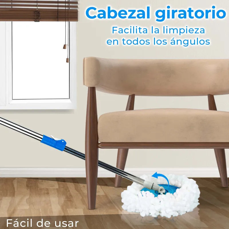 TRAPEADOR GIRATORIO CON CESTA METALICA Y BALDE EXPRIMIDOR