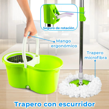TRAPEADOR GIRATORIO CON CESTA METALICA Y BALDE EXPRIMIDOR