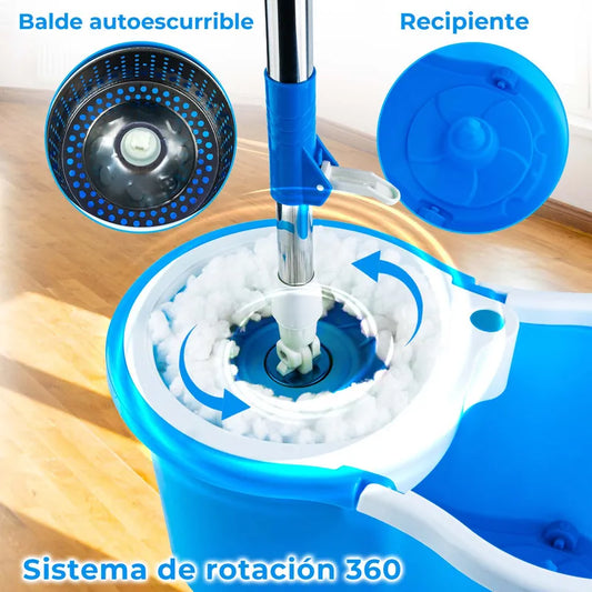 TRAPEADOR GIRATORIO CON CESTA METALICA Y BALDE EXPRIMIDOR